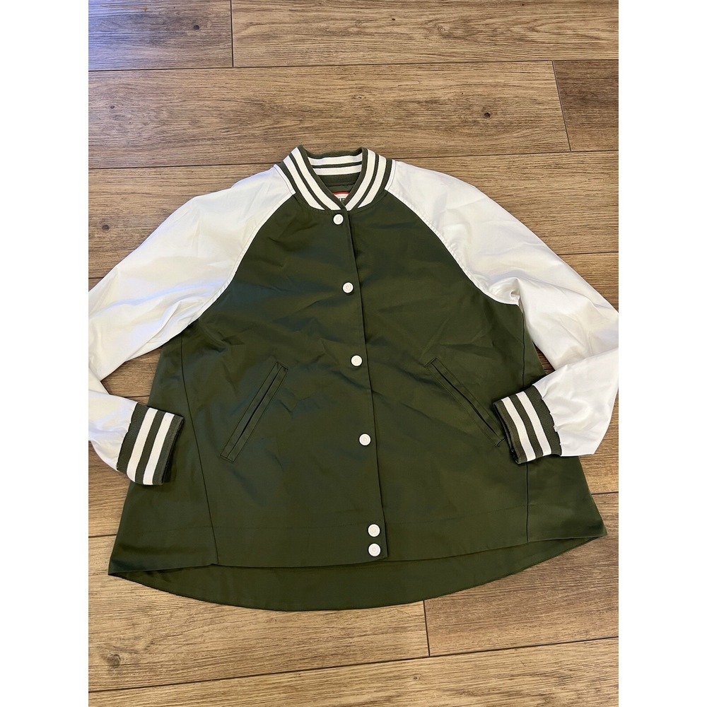 Hunter for Target Varsity Bomber Jacket S Green Stripe Satin Pockets Snap Front